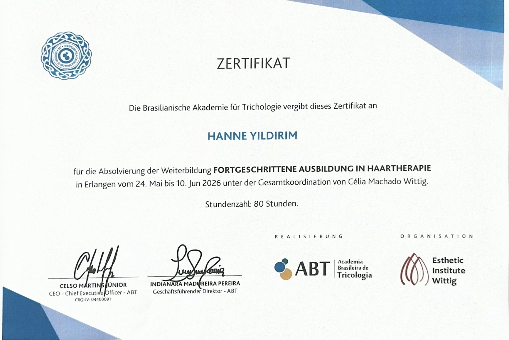 Fortgeschrittene Ausbildung in Haartherapie